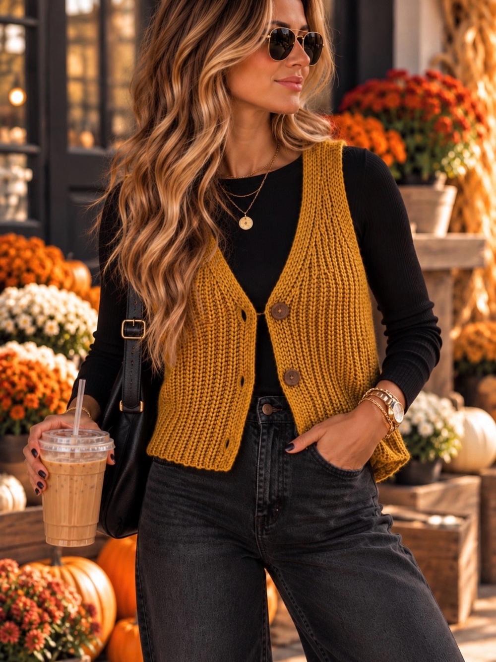 Free People Mustard Button-Front Knit Vest